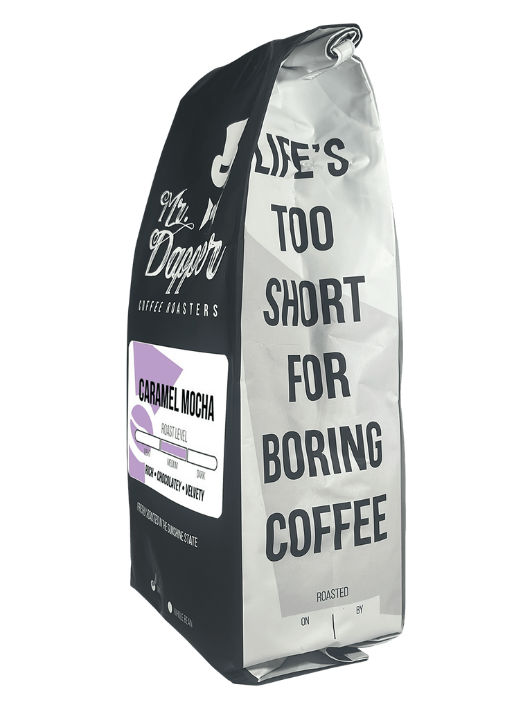Caramel Mocha Flavored Roasted Coffee Beans - Mr. Dapper Coffee Caramel Mocha Flavored Roasted Coffee Beans - Mr. Dapper Coffee